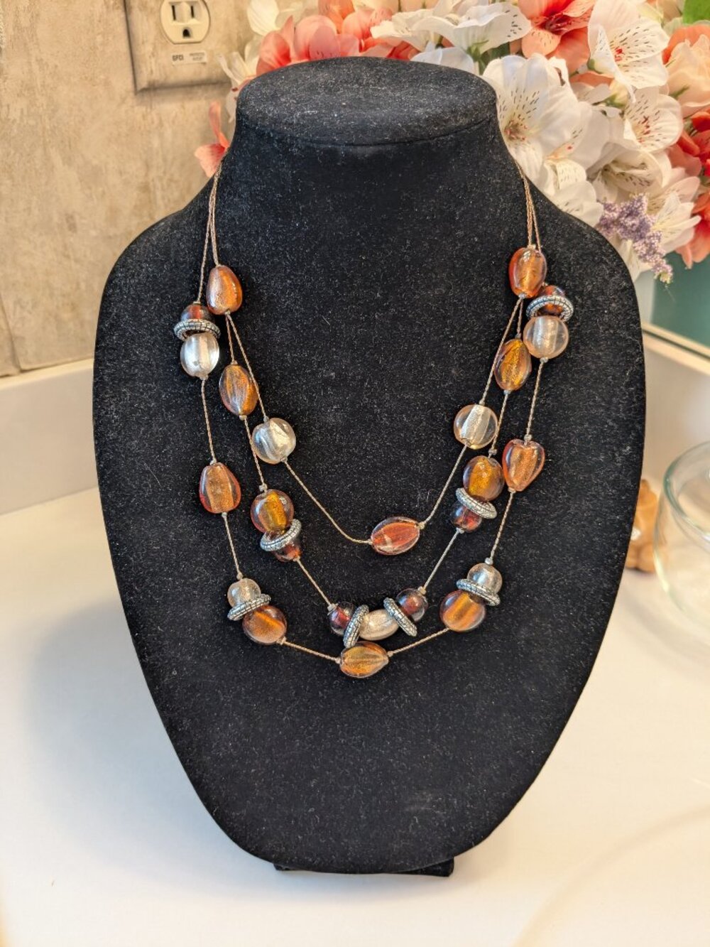 Lane Bryant Amber and Silver Three-strand Necklace